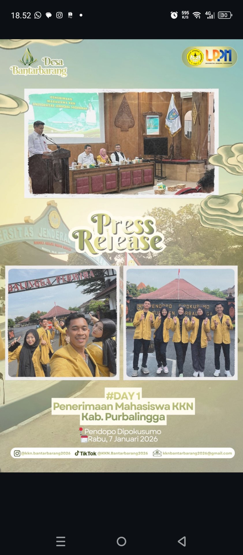 Penerimaan Mahasiswa KKN di Kabupaten Purbalingga