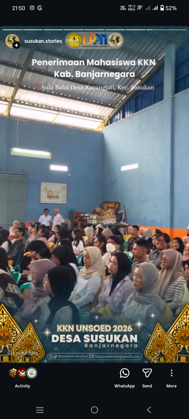 Penerimaan Mahasiswa KKN Unsoed Kabupaten Banjarnegara