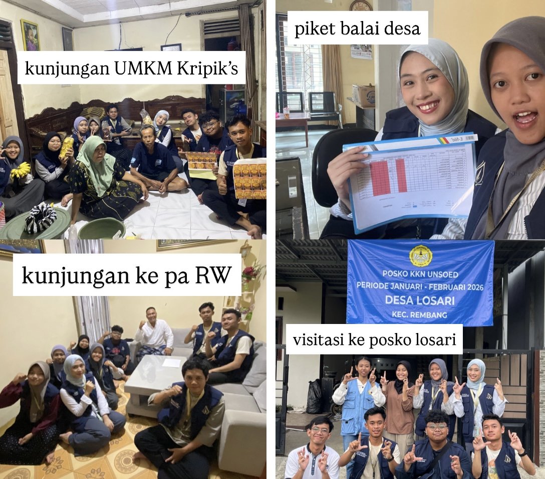 Piket Balai Desa, Visitasi Posko Losari, Kunjungan UMKM Kripik’s, Kunjungan ke rumah pa RW, dan pengajian isra miraj