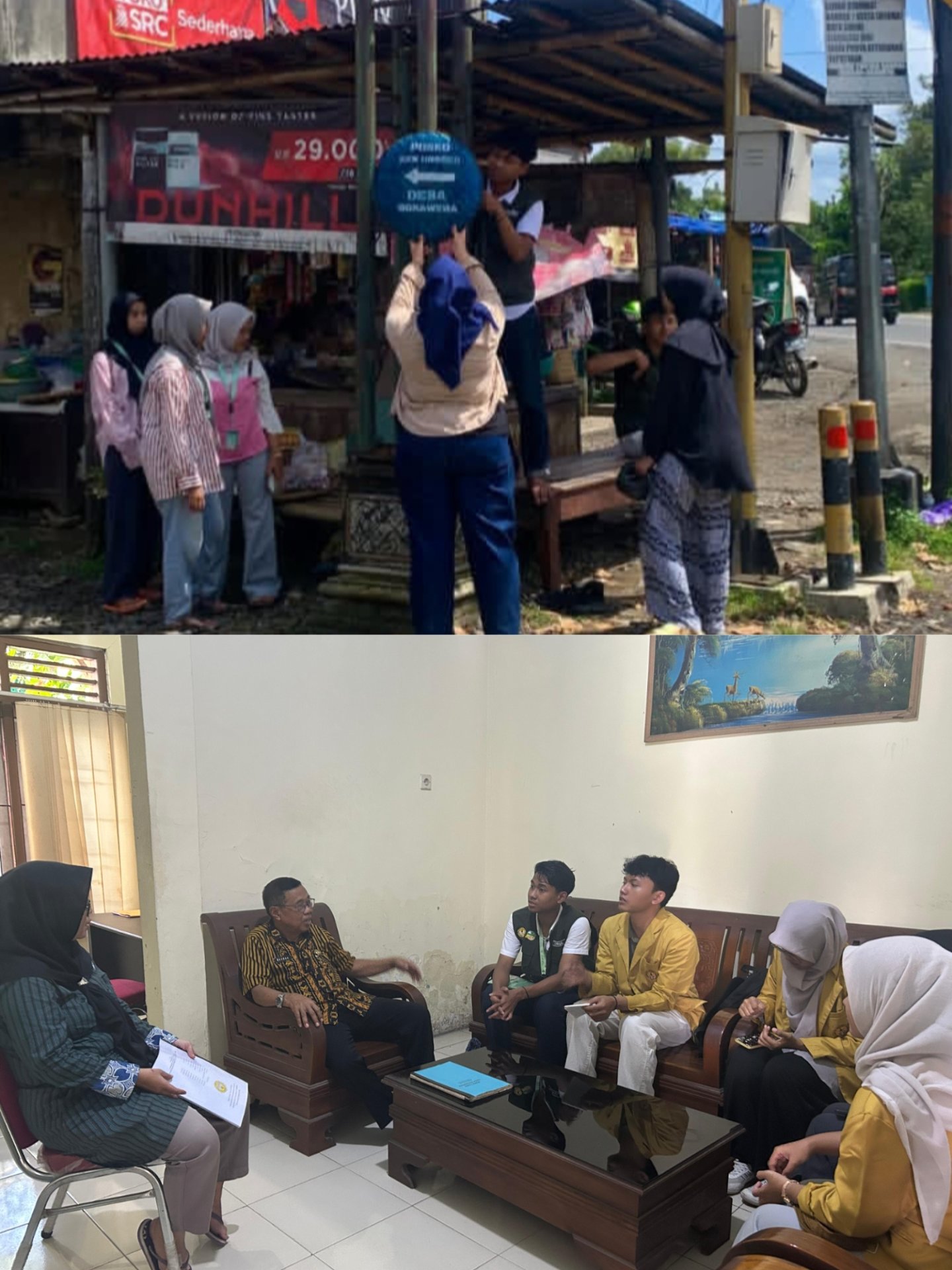 Mengunjungi Balai Desa, memasang tampah, banner, dan struktur organisasi