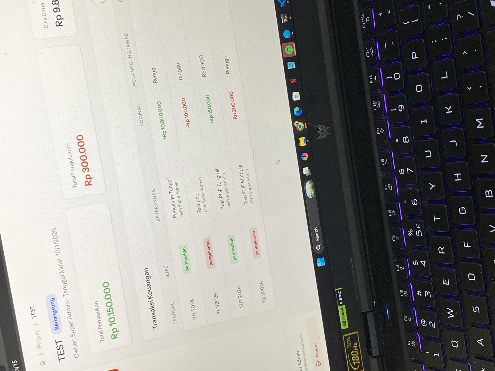 Test Website Transparansi Keuangan Perangkat Desa Trimulyo