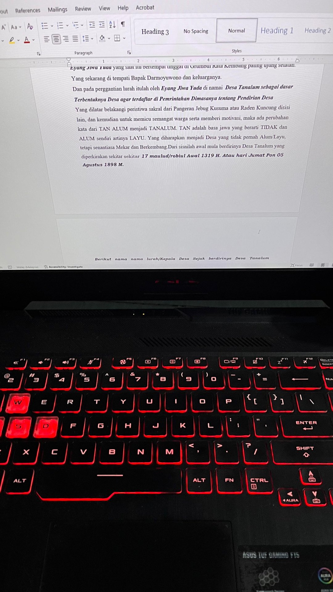 Penulisan Sejarah Desa Tanalum