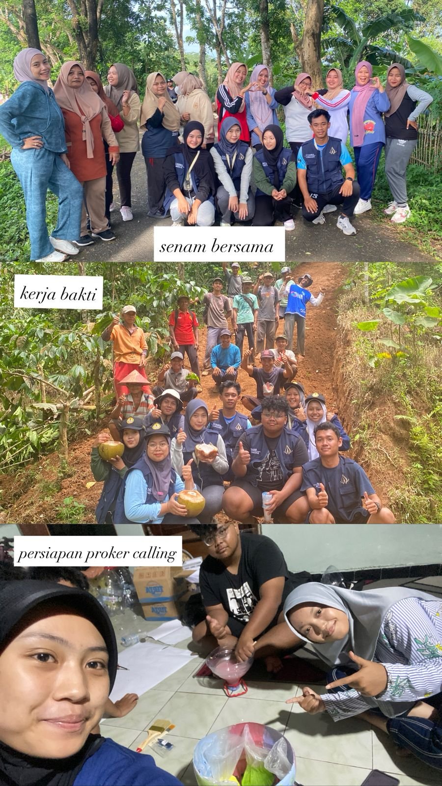 Senam bersama, kerja bakti, dan persiapan progam kerja calling