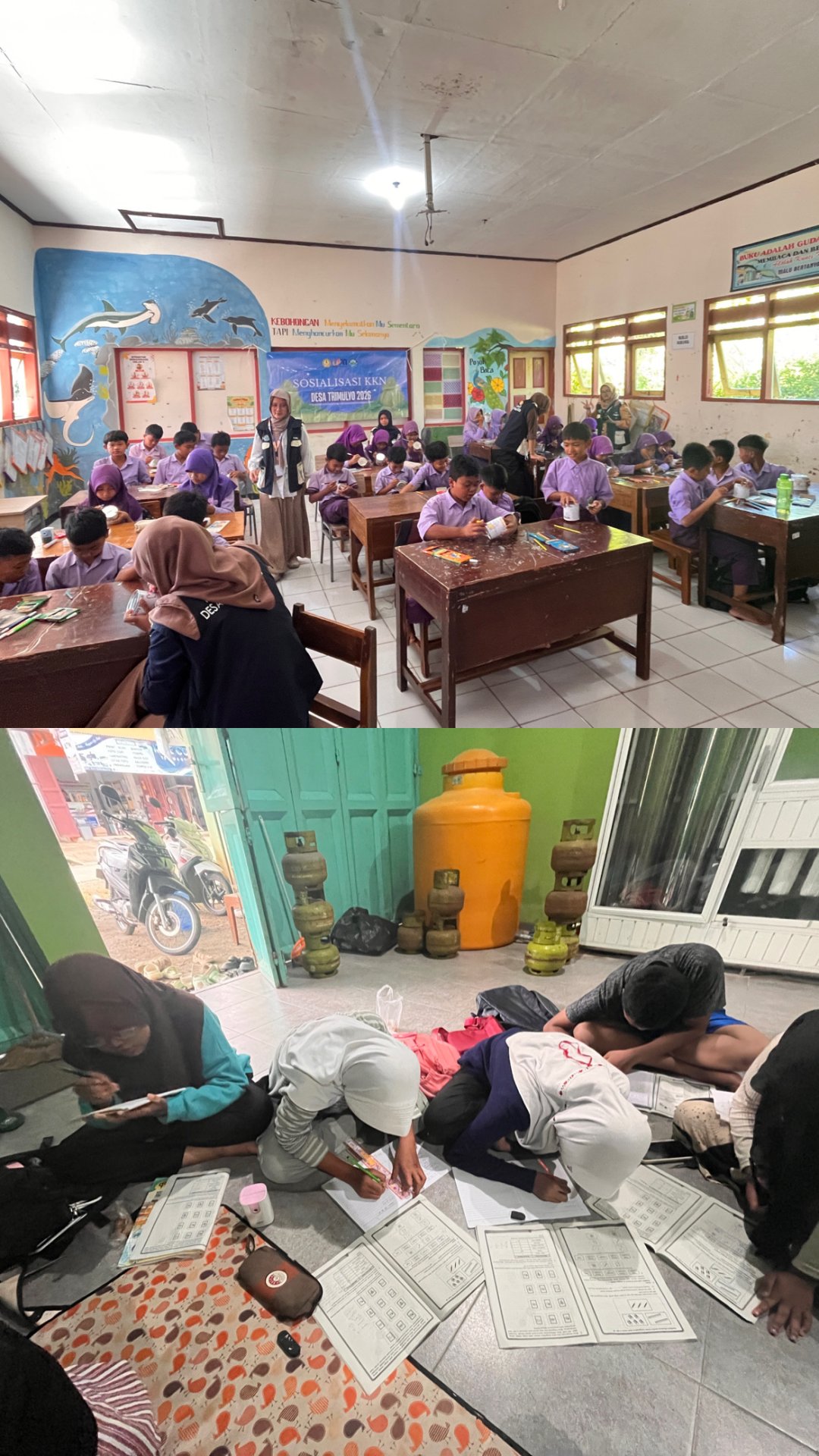 Edukasi Menabung dan Kreasi Celengan Ceria serta Bimbingan Belajar di Posko