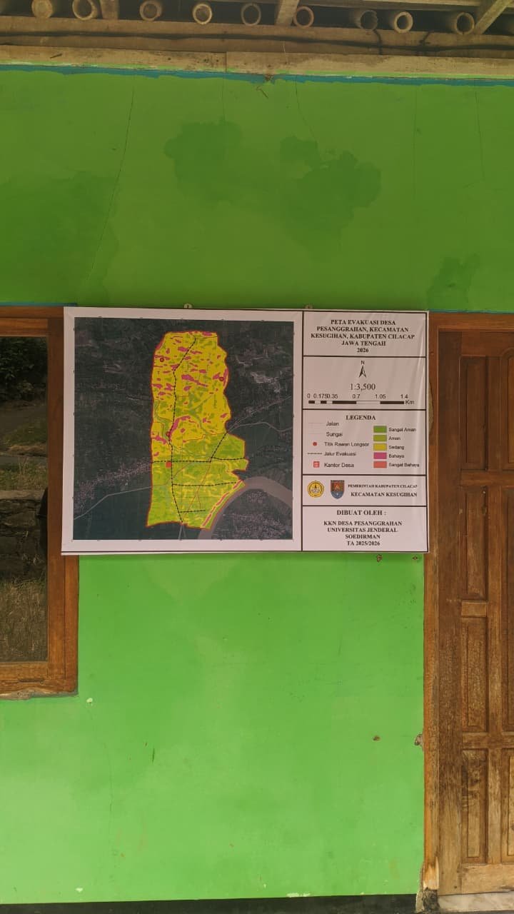 Kegiatan Hari ke 24 | Bagian 4 : Pemasangan Peta Evakuasi di Balai RT dusun 5 Desa Pesanggrahan