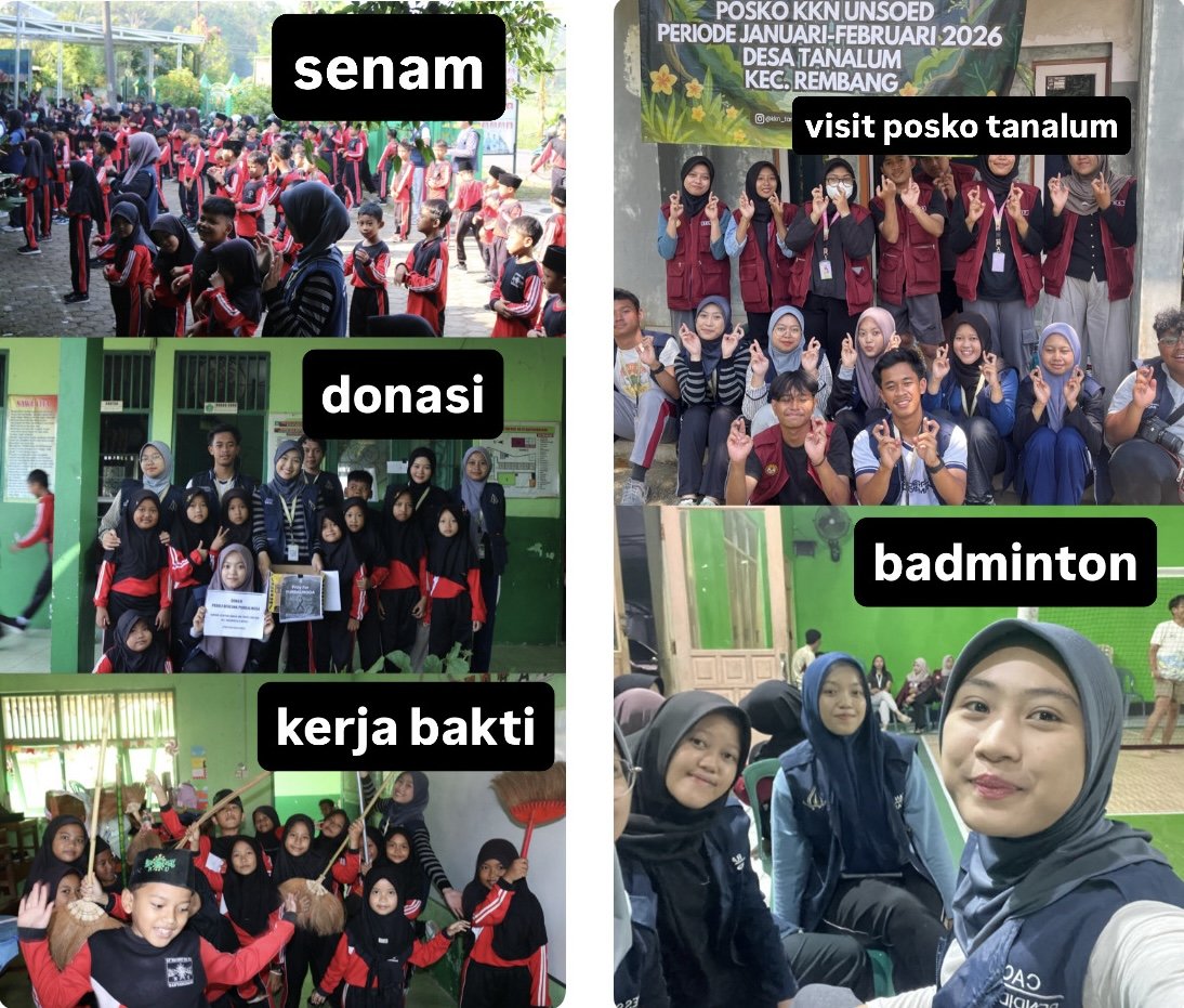 kegiatan di MI (senam, donasi, kerja bakti), visit posko tanalum, dan badminton