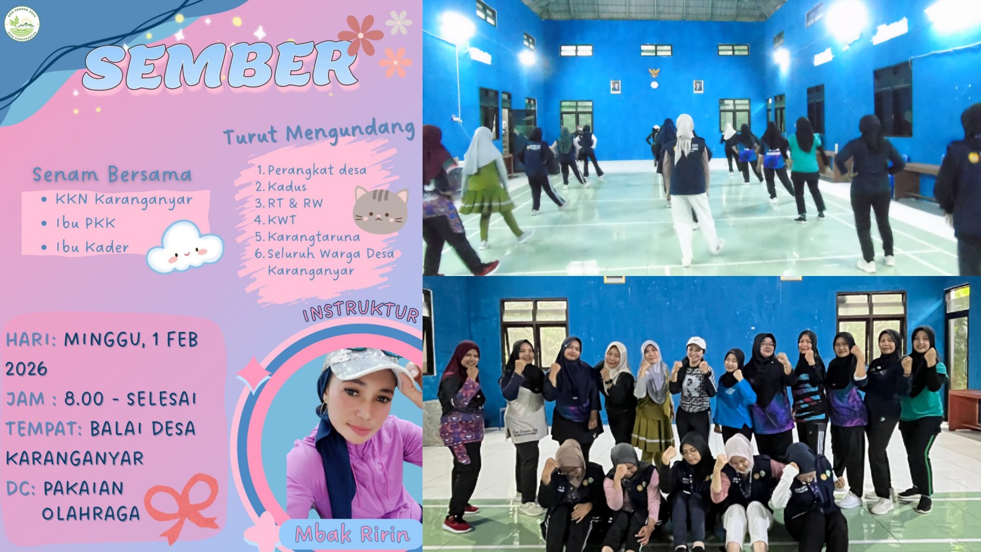 Kegiatan Hari Kedua puluh enam KKN di Desa Karanganyar, Wadaslintang: Senam Bersama