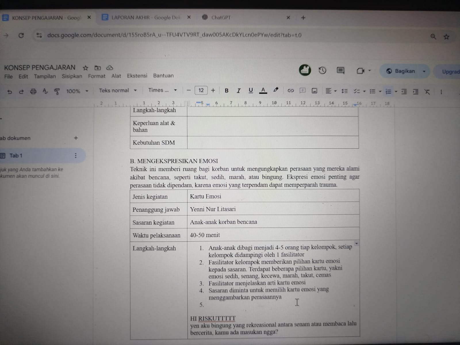Menyusun konsep pengajaran korban bencana alam
