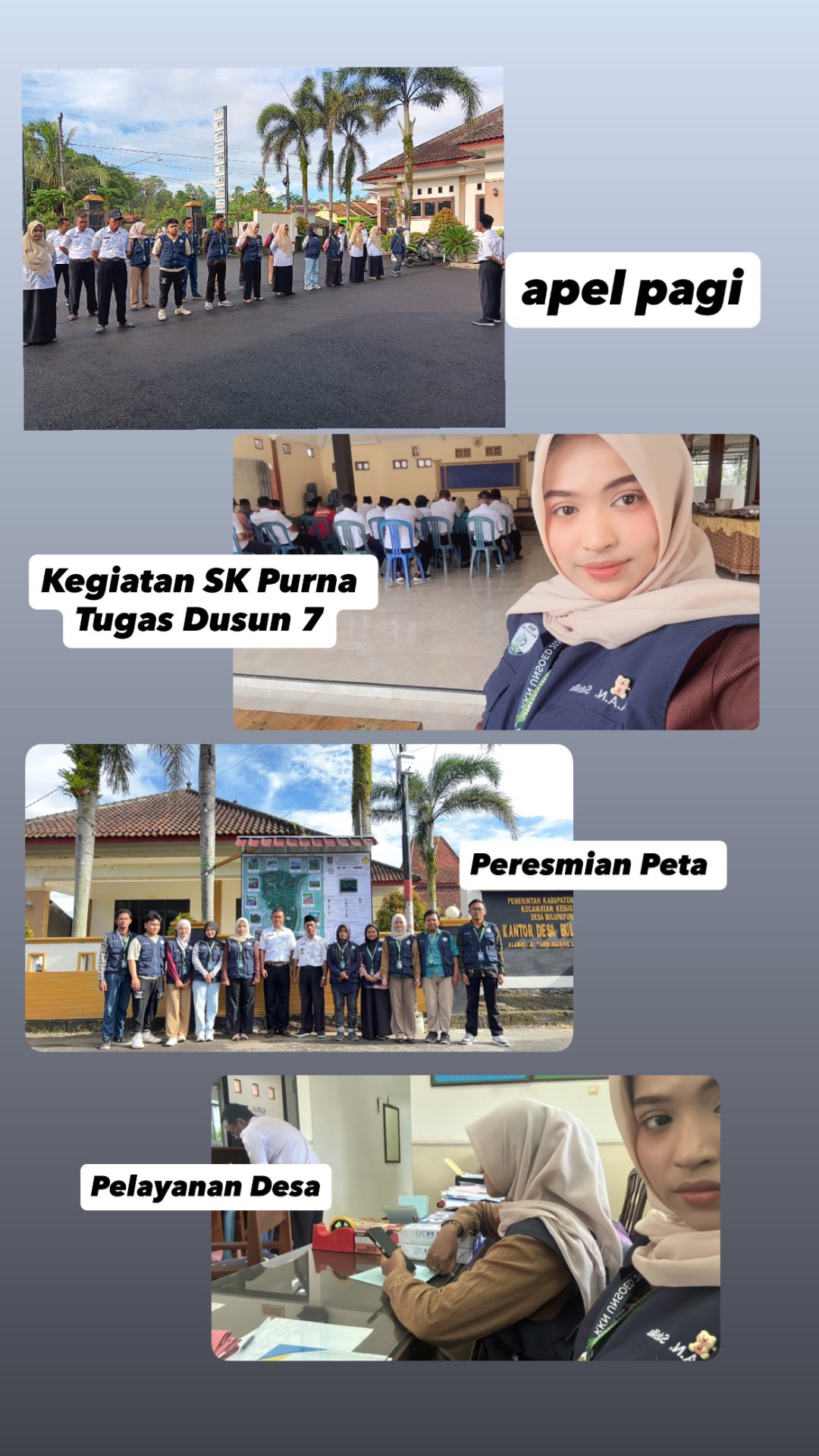 Hari ke 29 Pelaksana Apel Pagi, Peresmian Peta Potensi Desa, Penyerahan SK Purna Tugas, Pelayanan Desa