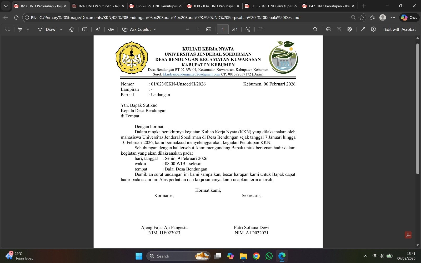 Pembuatan Surat Undangan Penutupan KKN