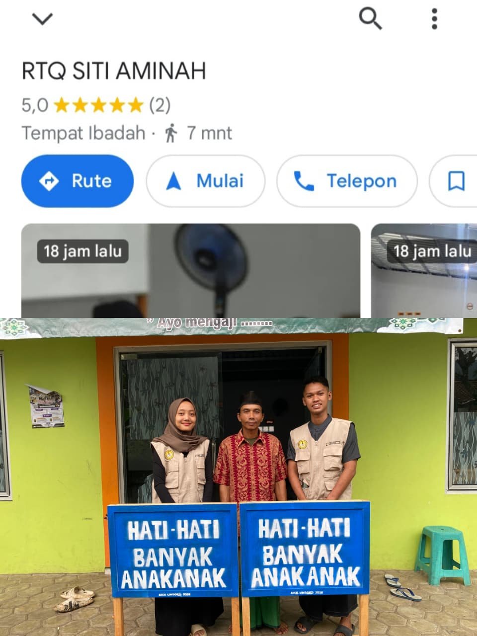 KKN Desa Gumelem Kulon Menambahkan Titik Lokasi RTQ Siti Aminah di Google Maps serta Menyerahkan Papan Peringatan