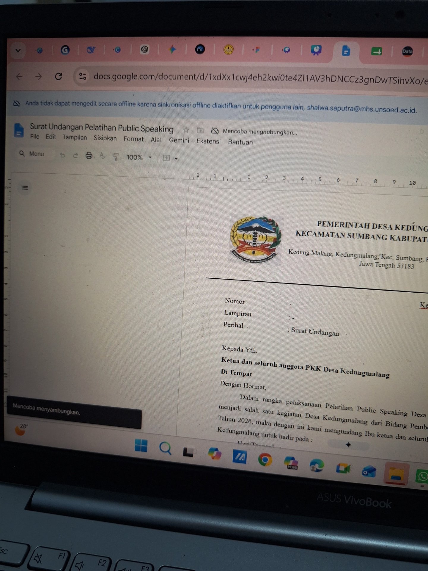 Piket Kantor Desa Kedungmalang