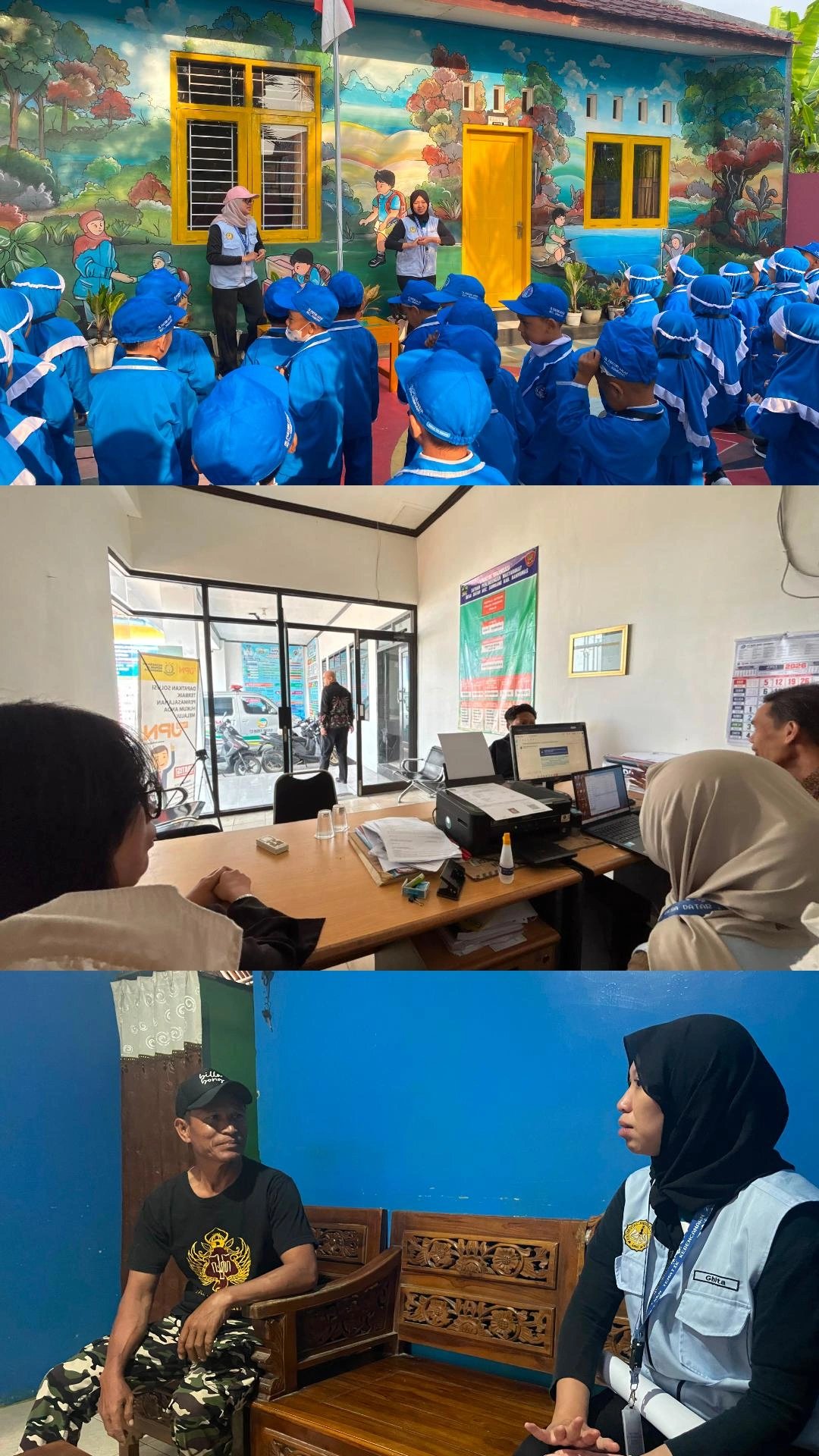 Senam TK Pertiwi, Piket Desa, dan Wawancara Validasi Aspek Kerentanan Hasil FGD 2