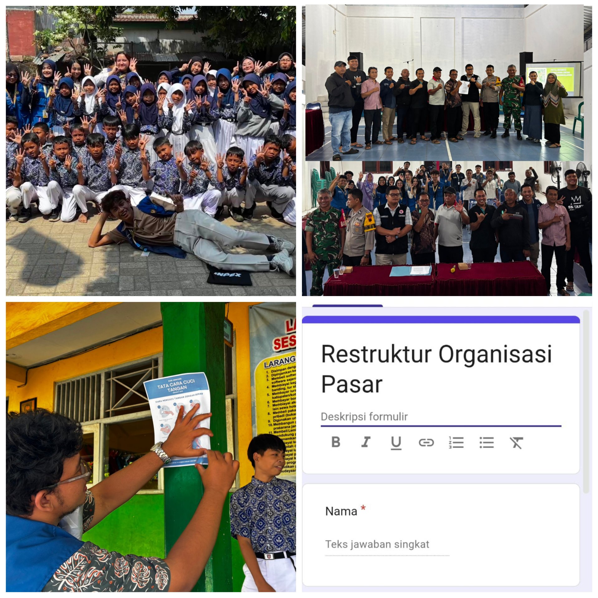Kegiatan Hari ini: Praktik pembuatan Ecobrick, piket desa, Deklarasi FPRB dan SK RELAWAN,  Sosialisasi Kebencanaan 2, Pemasangan Poster PHBS di SDN Kedungmalang