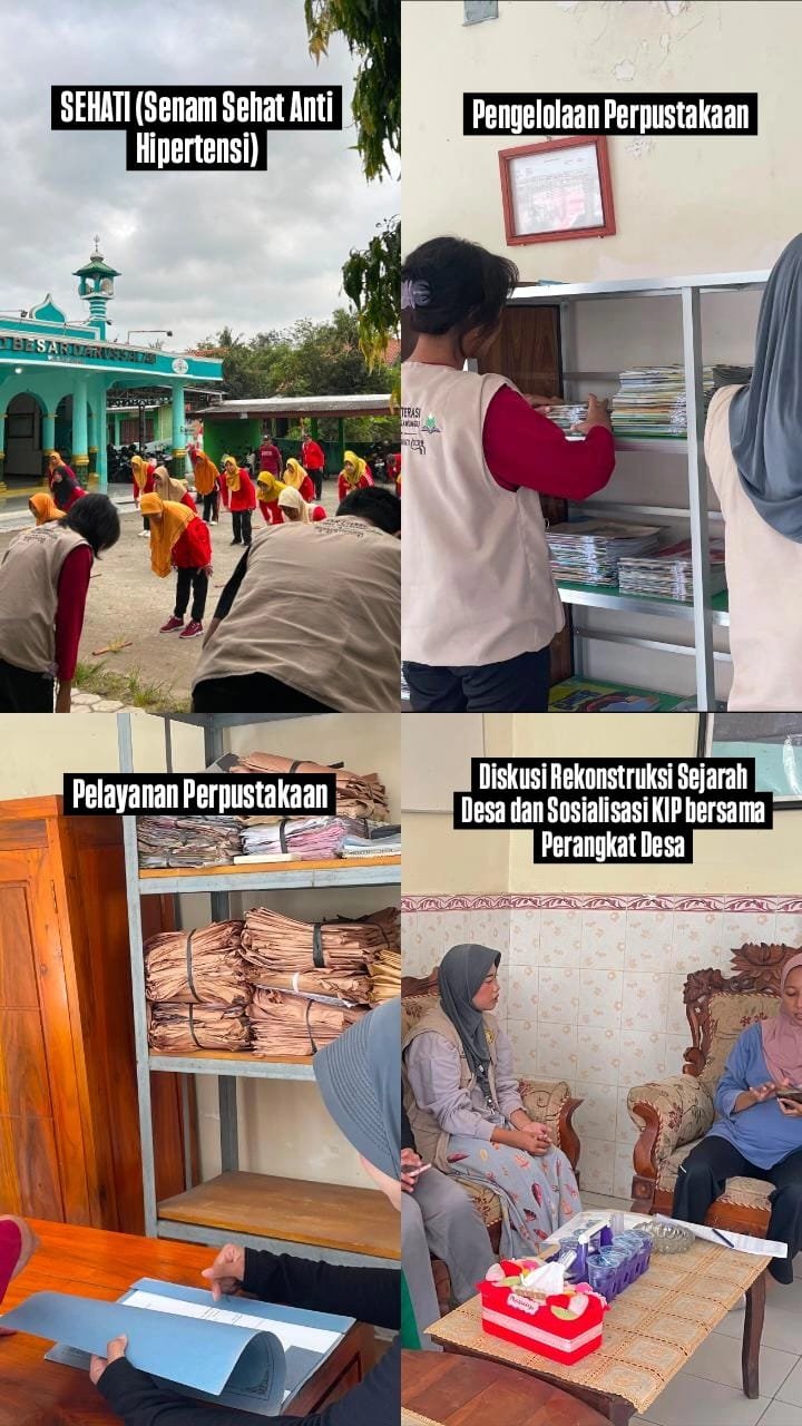 SEHATI (Senam Sehat Anti Hipertensi), Pengelolaan Perpustakaan, Pelayanan Perpustakaan, Diskusi Rekonstruksi Sejarah Desa serta Sosialisasi KIP, dan Diskusi Proker Perpusnas