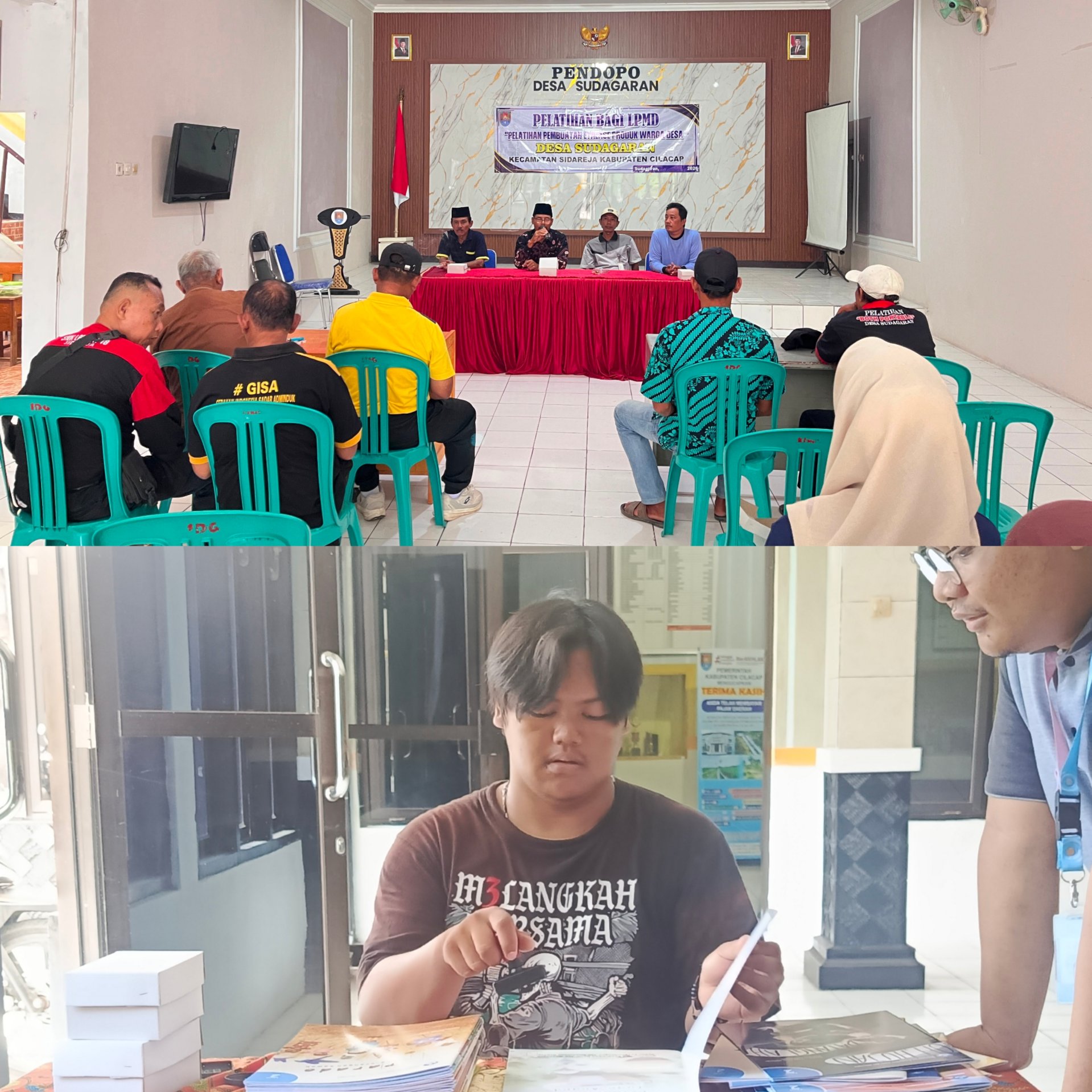 KKN UNSOED Berpartisipasi dalam Kegiatan Jum'at Berkah, dan Mengikuti Sosialisasi Pelatihan Pembuatan Etalase di Balai Desa, serta Melakukan Inventarisasi dan Pemberian Stempel pada Buku Perpustakaan Desa Sudagaran