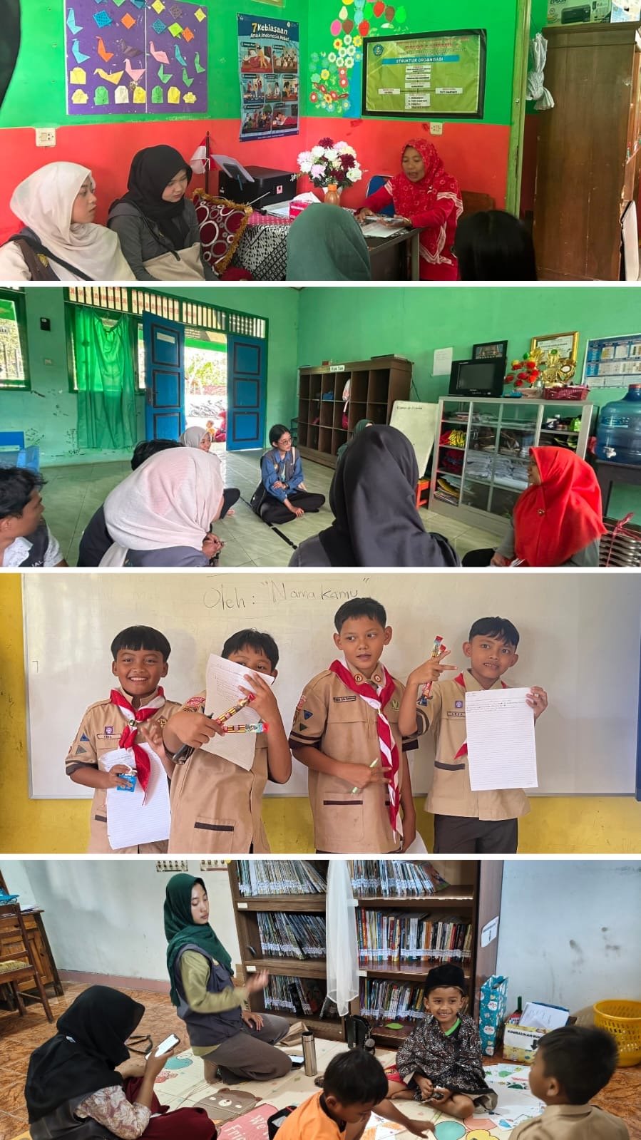 Penyebaran Undangan Lomba Literasi Tingkat Desa, Pelaksanaan Kunjungan Literasi ke SD Negeri Karanggedang 02: Membaca Nyaring, Cerdas Mengulas Buku, dan Cipta Puisi bagi Siswa Kelas 5" oleh Tim KKN Tematik Literasi UNSOED
