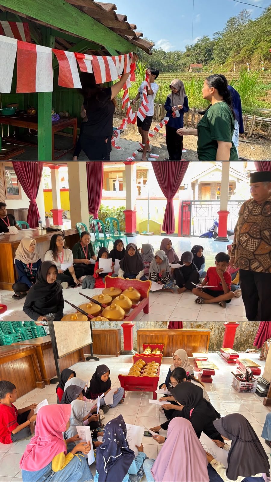 Hari ke-25, Melakukan Kerja Bakti dengan warga sekitar dan menemani anak-anak SD Tayem 03 berlatih karawitan.
