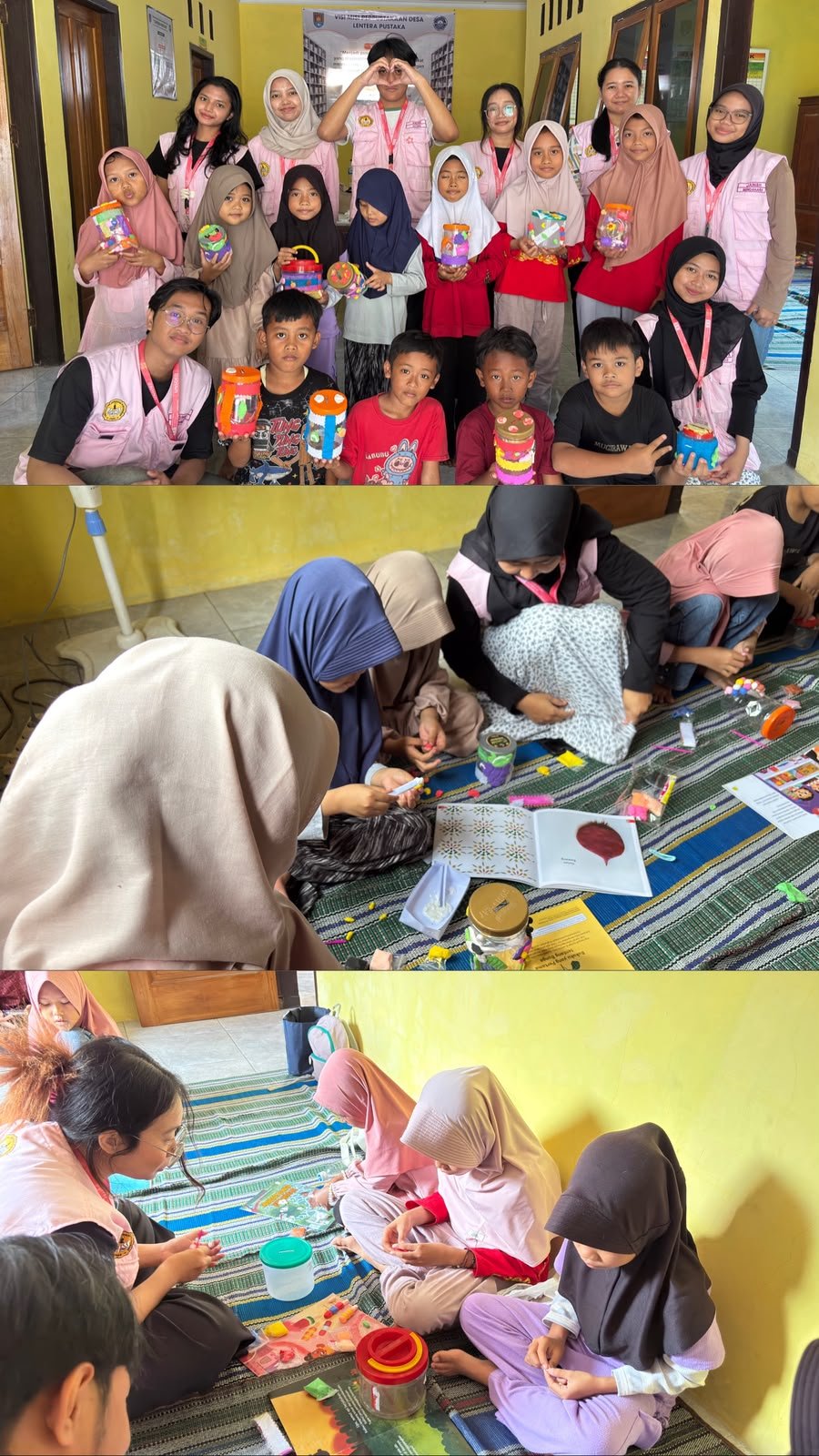Hari ke-26, Melaksanakan Program Kerja Fun Activity gak sih aslinya: Kreasikan Wadah Bekas Menjadi Celengan Clay Yang Menarik bersama anak-anak desa Tayem.