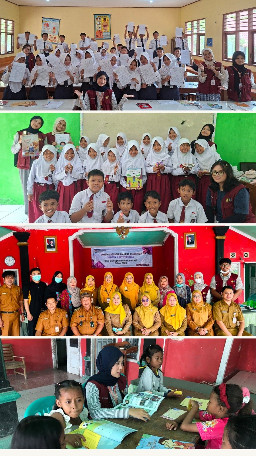MENULIS CERITA BERBASIS ISI BUKU BACAAN, KUNJUNGAN LITERASI KE SEKOLAH DASAR, SOSIALISASI & SKRINING KESEHATAN, DAN LAYANAN PERPUSTAKAAN
