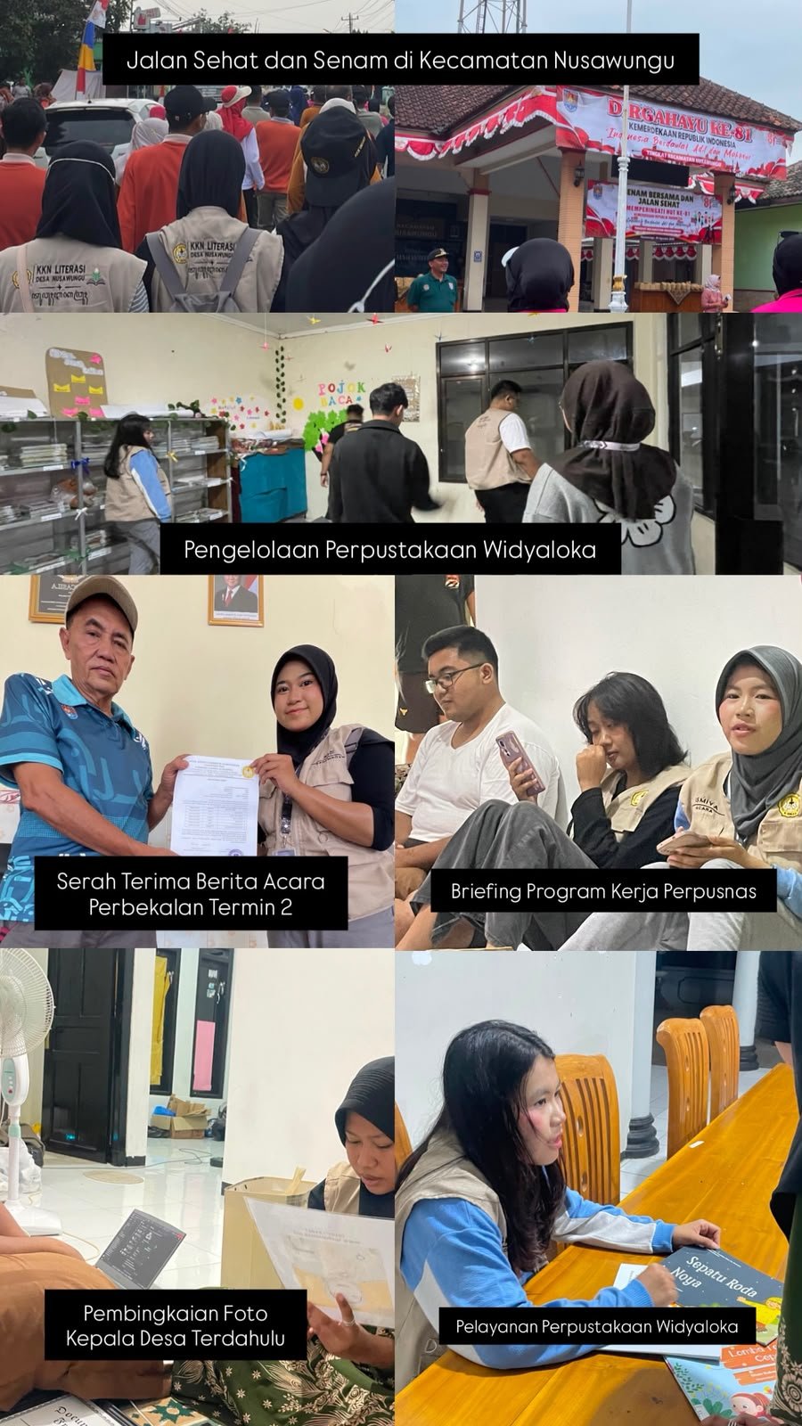 Peringatan HUT RI ke-81 Tingkat Kecamatan, Pengelolaan Perpustakaan, Pelayanan Perpustakaan, Serah Terima Berita Acara, Briefing Program Kerja Perpusnas, dan Rekonstruksi Sejarah Desa