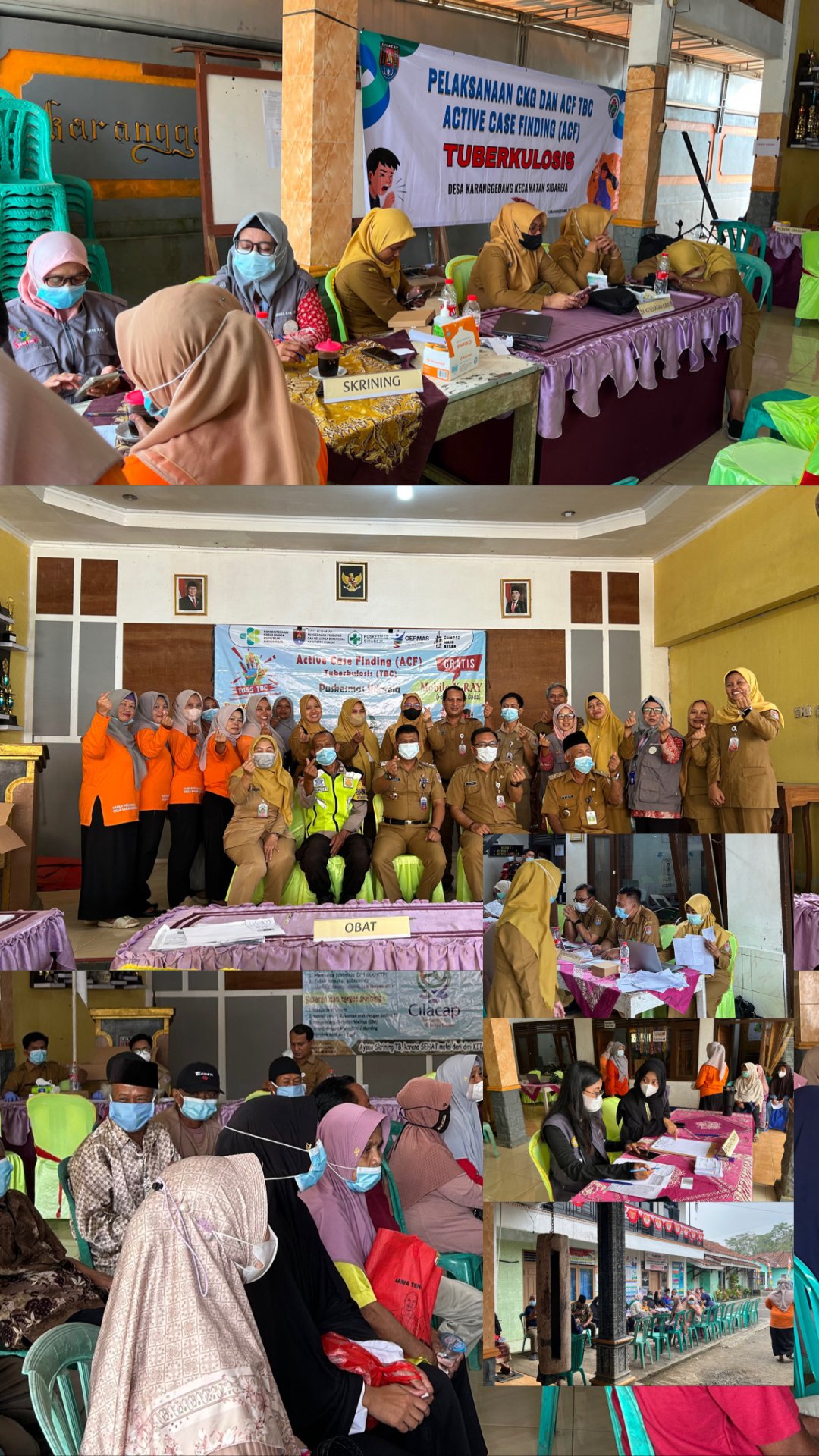 Pelaksanaan Program Kesehatan CKG, ACF, dan TBC di Balai Desa Karanggedang oleh Puskesmas Sidareja dibantu Tim KKN Tematik Literasi UNSOED