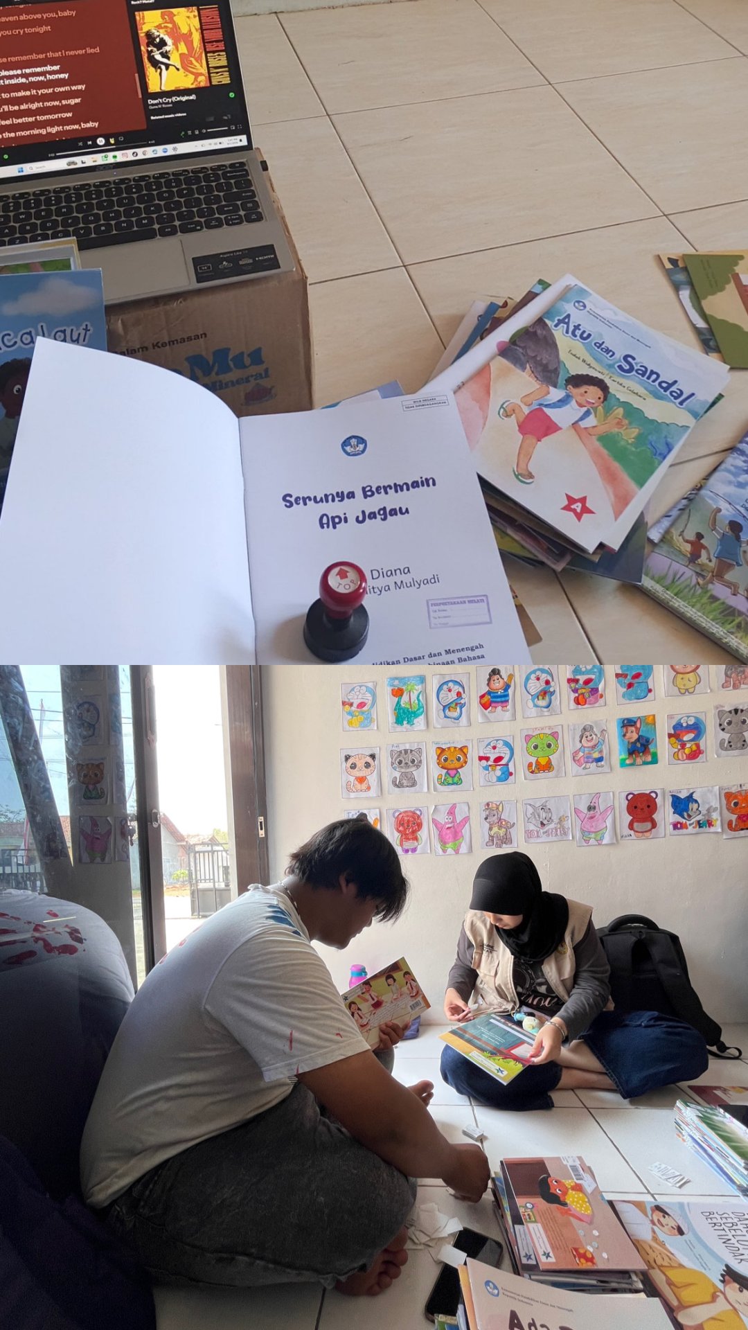 KKN KELOMPOK 48 DESA SUDAGARAN MELANJUTKAN PELABELAN BUKU PERPUSTAKAAN MELATI