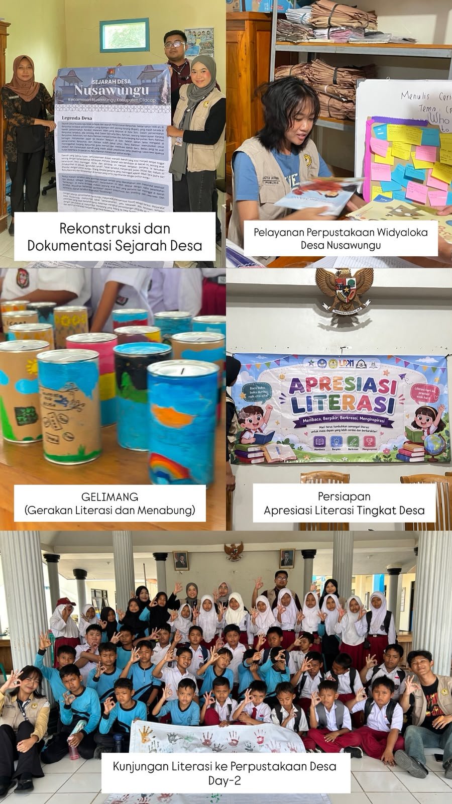 Rekonstruksi Sejarah Desa, Kunjungan Literasi ke Perpustakaan Desa, GELIMANG (Gerakan Literasi dan Menabung), Pelayanan Perpustakaan, dan Persiapan Apresiasi Literasi Tingkat Desa