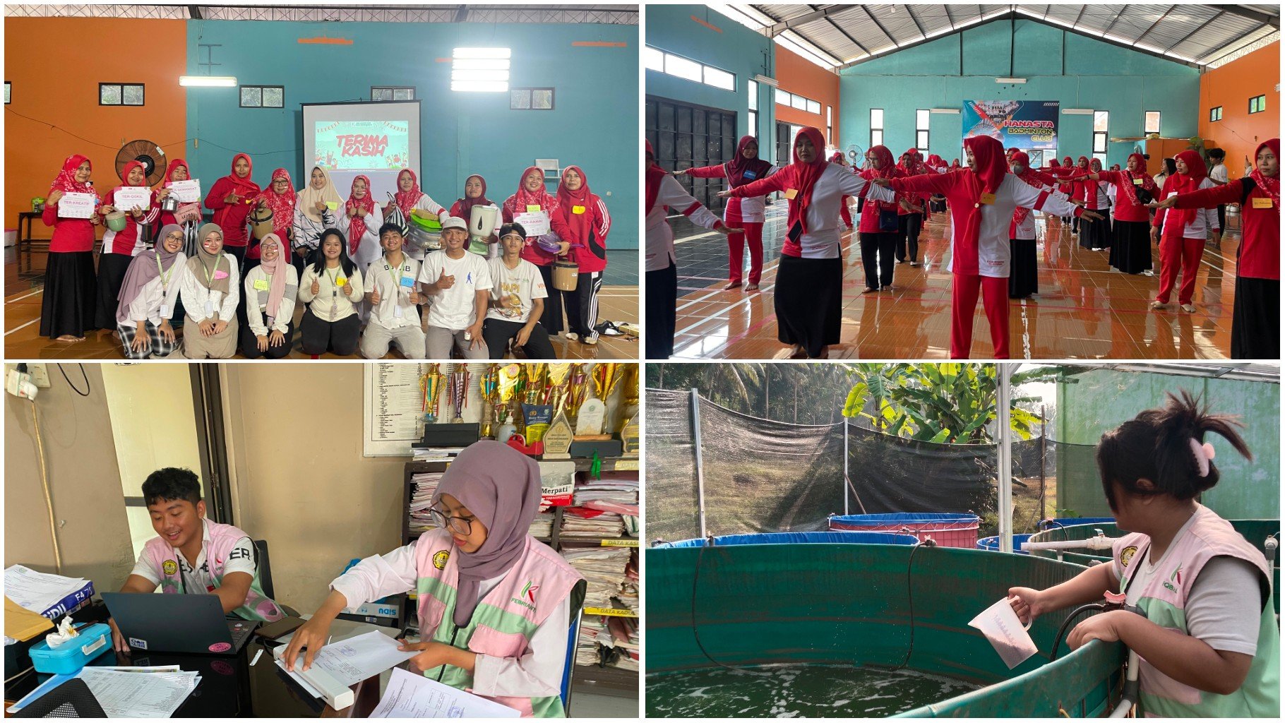 Pelaksanaan pendampingan kegiatan Bioflok, Piket Balai Desa, dan Pelaksanaan Kegiatan Senam Bersama dan Kuis Kemerdekaan Ibu PKK dan Kader Posyandu Desa Karangasem