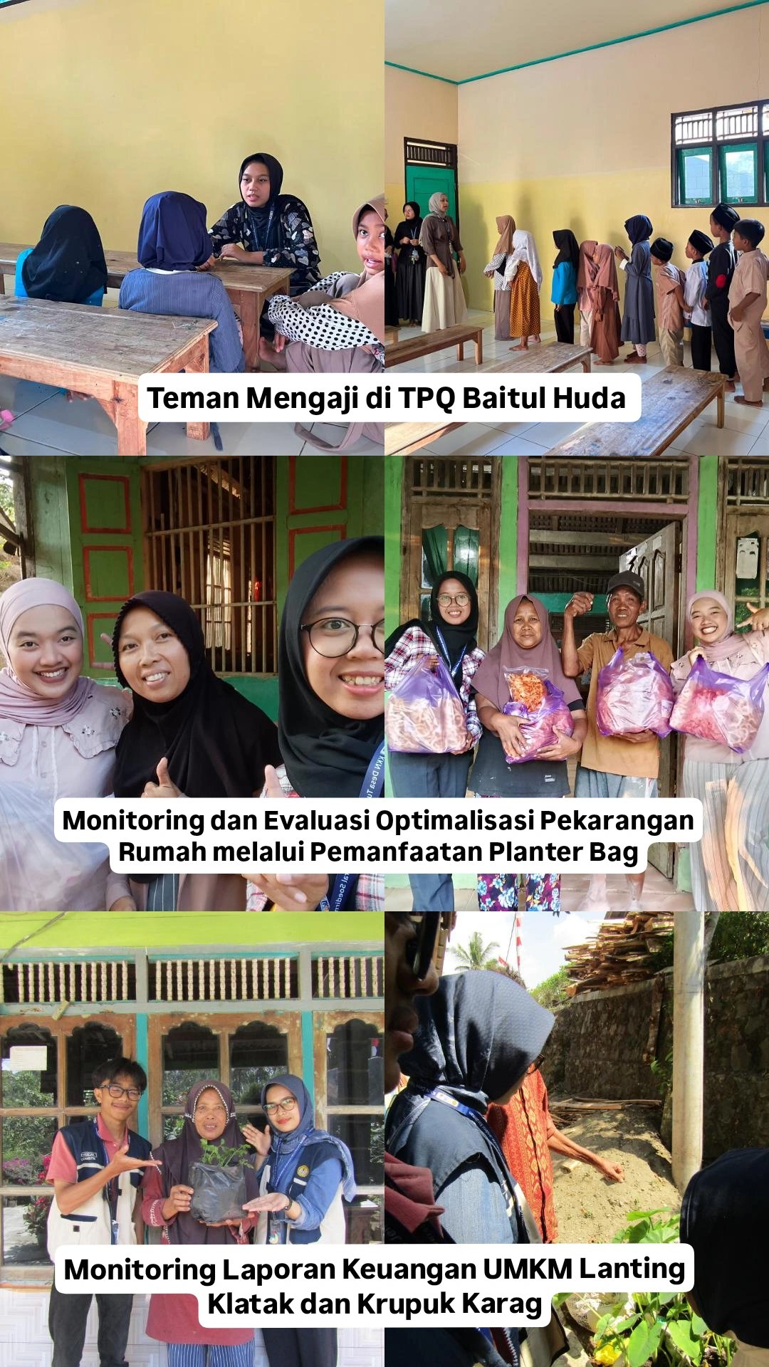 Pendampingan Kegiatan Mengaji, Monitoring dan Evaluasi Pemanfaatan Pekarangan Rumah melalui Planter Bag, serta Monitoring Laporan Keuangan UMKM