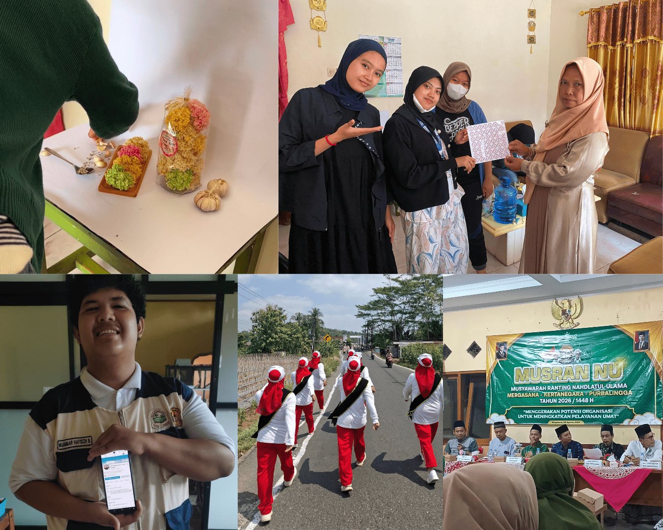 KKN Desa Mergasana Day 32: Foto Produk dan Penyerahan Stiker Produk UMKM, Pembuatan Akun Media Sosial Desa, Gerak Jalan, dan Musyawarah Ranting NU