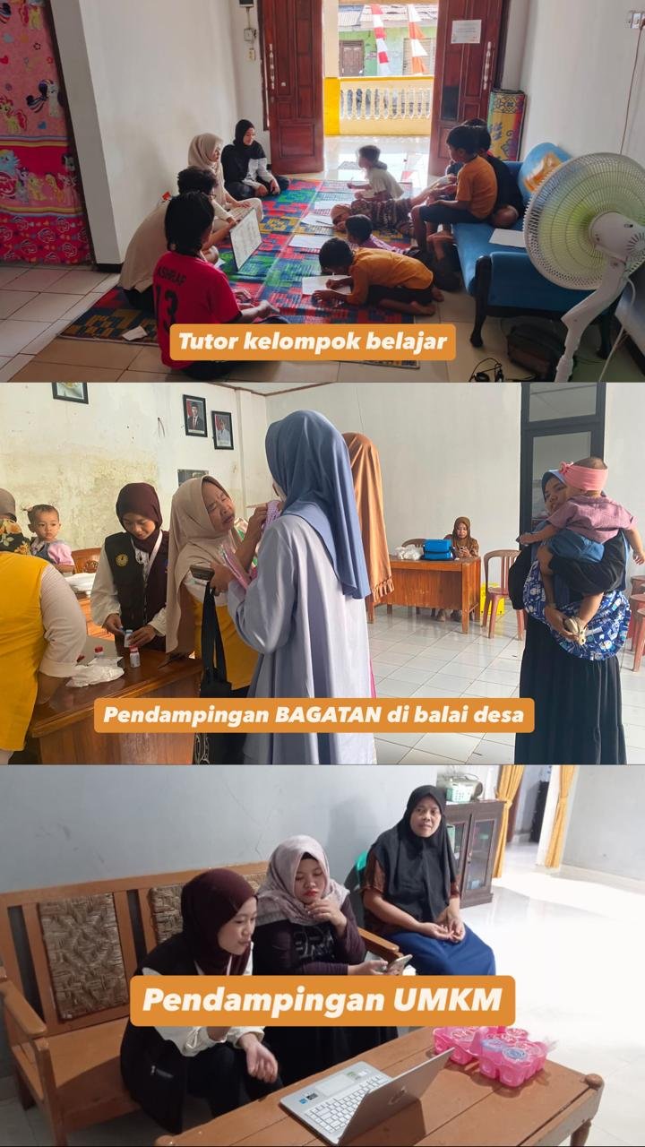 Pelaksanaan pendampingan program BAGATAN di Balai Desa, keberlanjutan tutor kelompok belajar anak, serta pendampingan pelaku UMKM Desa Maribaya.