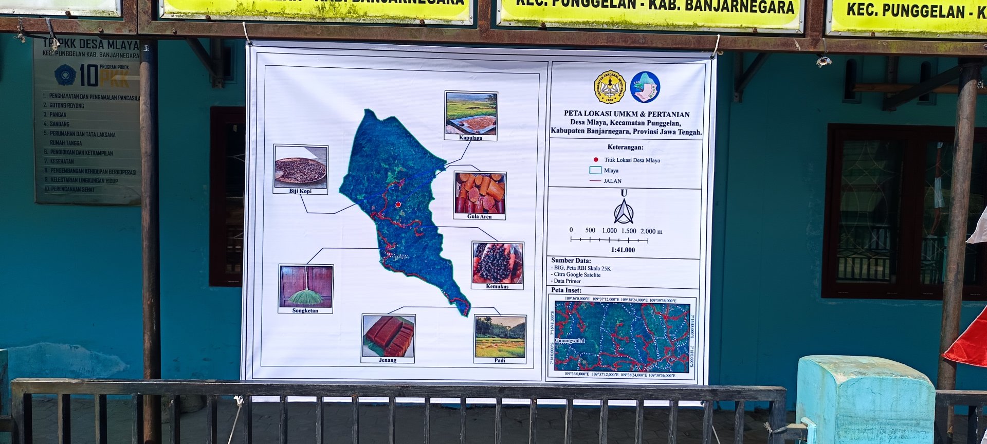 Pemetaan sekaligus Pemasangan Papan Informasi Potensi Ekonomi Desa Mlaya