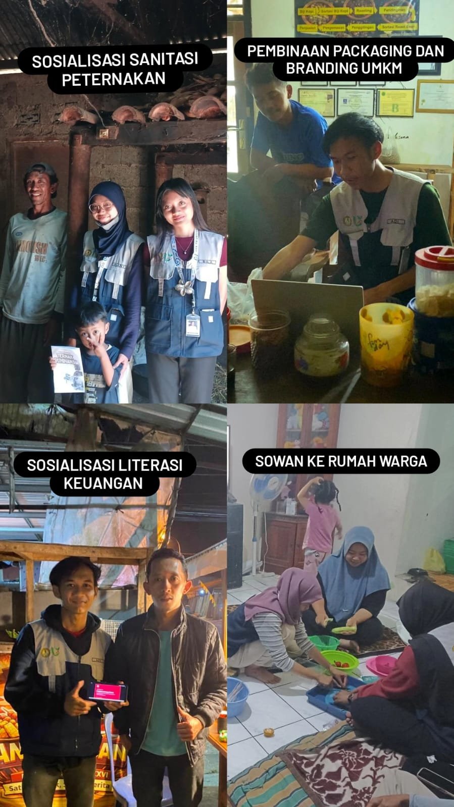 Melaksanakan Program Kerja Sosialisasi Sanitasi Peternakan, Pembinaan Packaging dan Branding Produk UMKM,  Sosialisasi Literasi Keuangan serta Sowan ke Rumah Warga