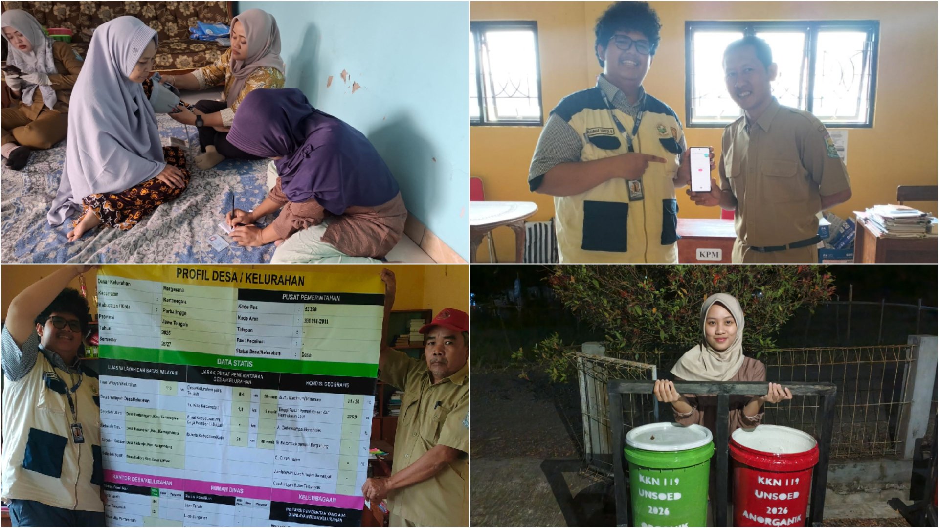 KKN Desa Mergasana Day 34: Pelaksanaan Posbindu (Pos Pembinaan Terpadu), Pengadaan Tempat Penampungan Sampah Sementara, Pembuatan Papan Monografi dan Pembuatan Akun Resmi Desa Mergasana diberbagai Media Sosial