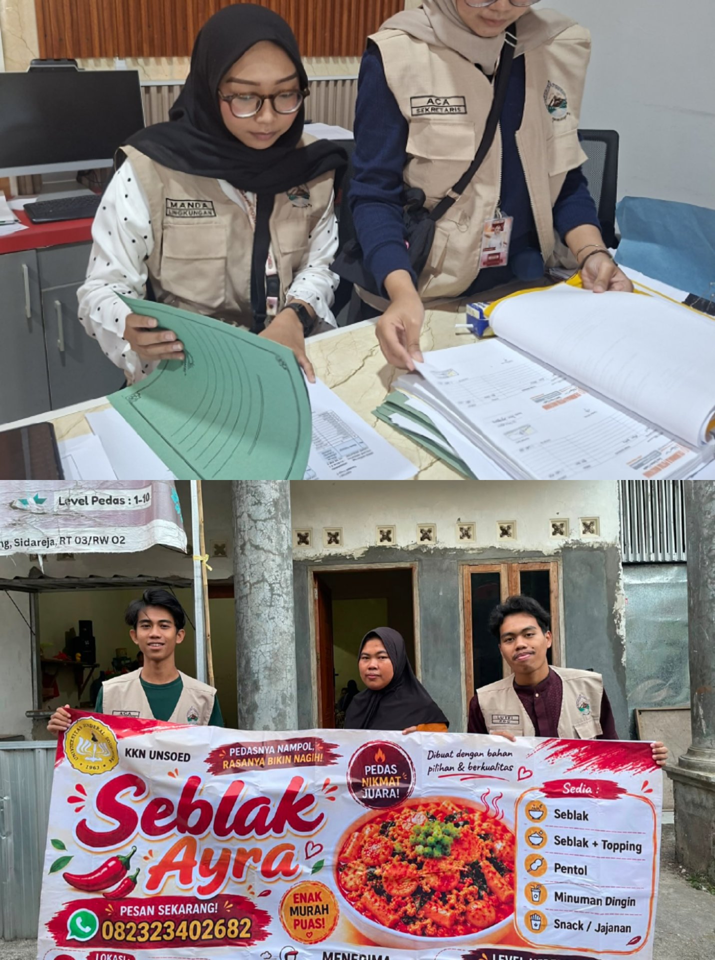 Pelaksanaan Piket Balai Desa Sijenggung dan Pemasangan Banner UMKM oleh Mahasiswa KKN Unsoed