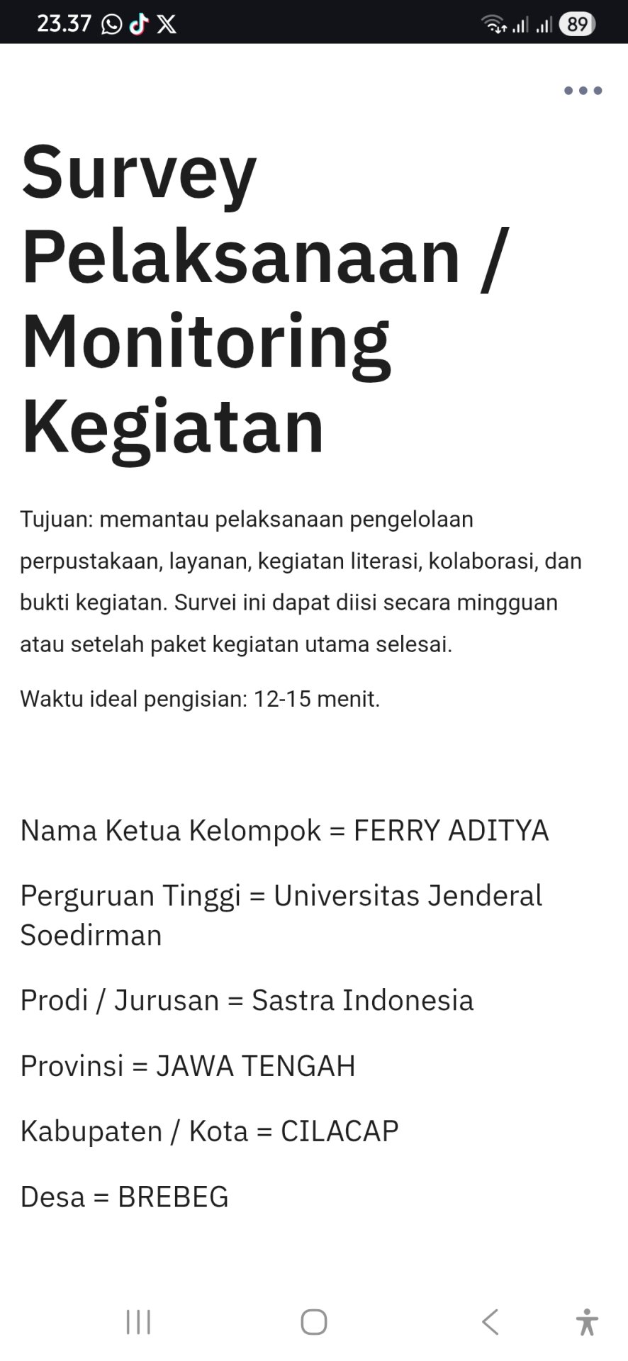 MENGISI SURVEI LAPORAN DAN AMPLIFIKASI KEGIATAN KKN